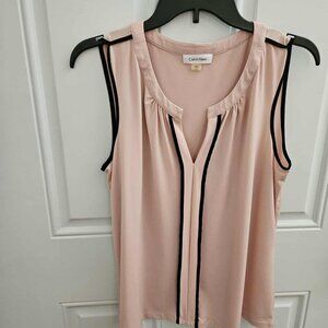 Calvin Klein blush & black sleeveless split neck top